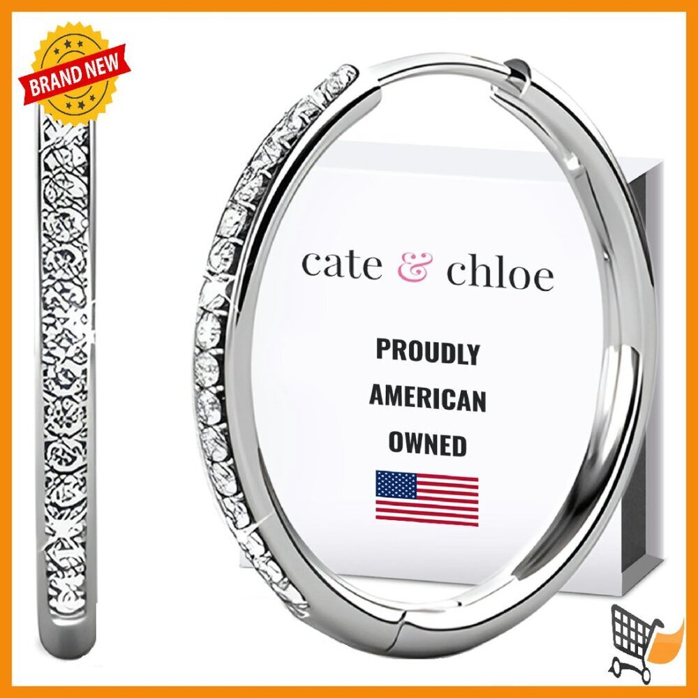 25mm Gold-Plated Hoop Earrings with 34 Simulated Diamond Crystals